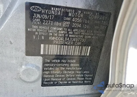 2018 Hyundai Elantra Sport from USA, damaged, VIN KMHD04LB4JU497730